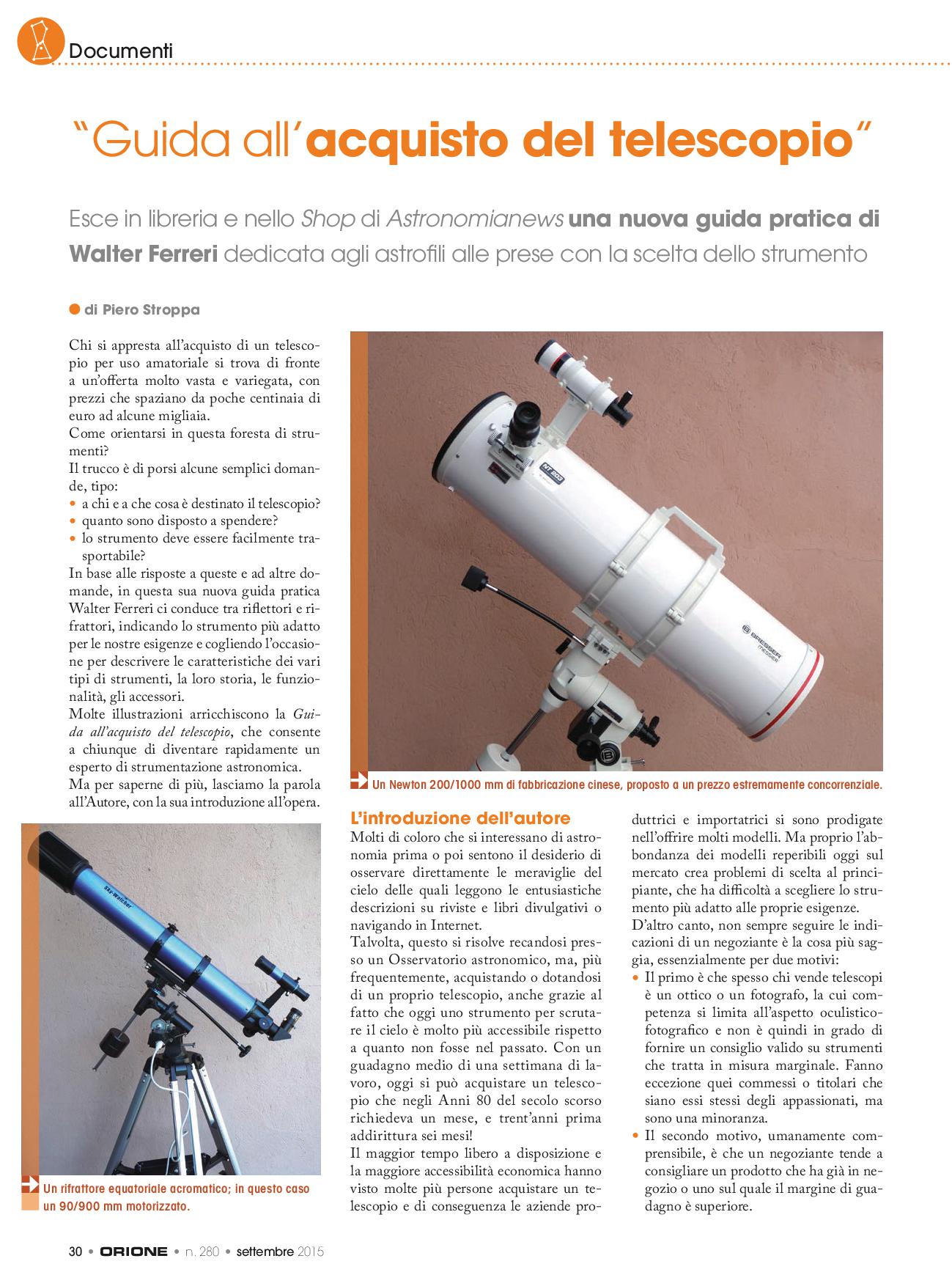 Documenti: “Guida pratica all’acquisto del telescopio”